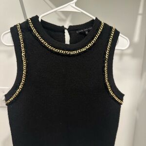 Anthropologie endless rose black sleeveless sweater top with Gold Chain Detail
